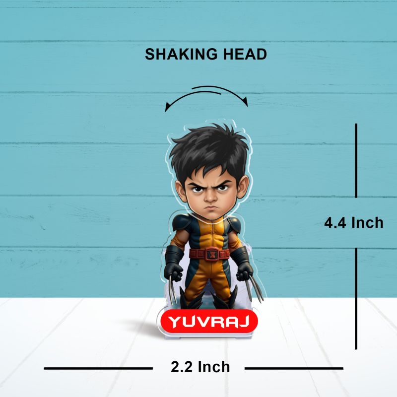 Personalized Superhero Wolverine Theme Bobblehead Caricature for Kids Room Tabletop Decor Cartoon Character Home Decor Battery Powered Moving Head Feature